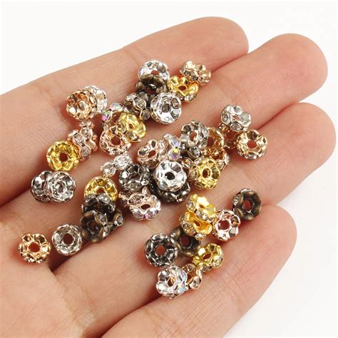 50pcs Rose Gold AB Rhinestone Metal Rondelles 4 6 8 10mm Crystal Loose