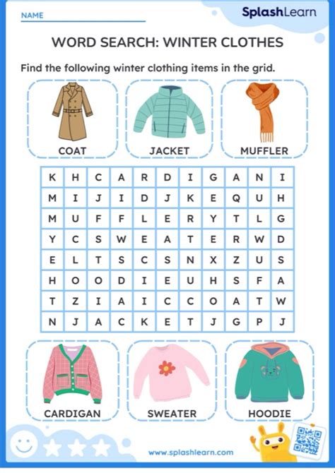 Word Search Winter Clothes Worksheet Ela Worksheets Splashlearn Hot