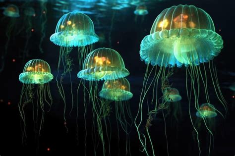 Premium Photo | Bioluminescent comb jellies creating a light show ...