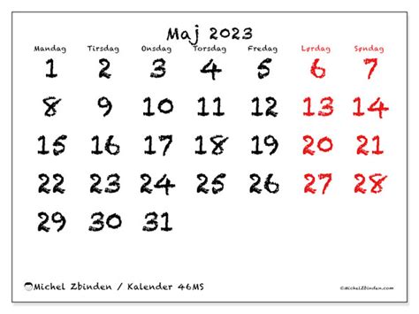 Kalender Maj 2023 Til Print 46ms” Michel Zbinden Da