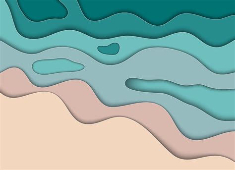 Abstract Paper Cut Beach And Sea Background Template With Place For