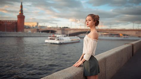 Wallpaper Blonde Face Women Outdoors Skirt Bare Shoulders No Bra