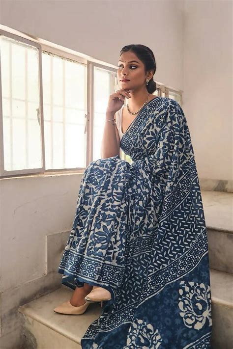 Take Me Back To Benaras Indigo Dabu Hand Block Printed Mulmul Cotton