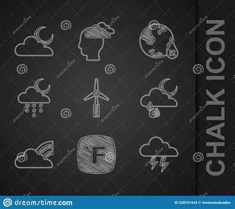 Set Wind Turbine Fahrenheit Storm Cloud With Rain And Moon Rainbow