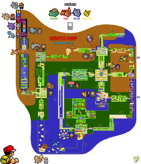 Pokemon Kanto Region Map by Euanverse on DeviantArt