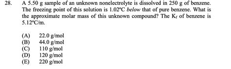 Solved 8 A 550 G Sample Of An Unknown Nonelectrolyte Is