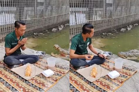 Viral Momen Pria Santai Buka Puasa Bareng Buaya Netizen Bukber