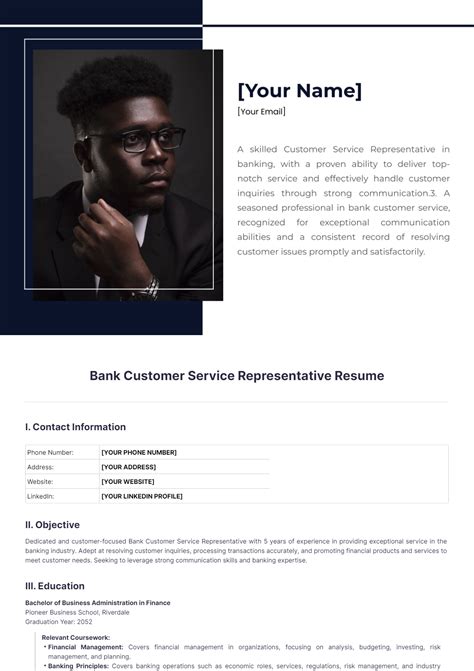 Free Bank Customer Service Representative Resume Template to Edit Online