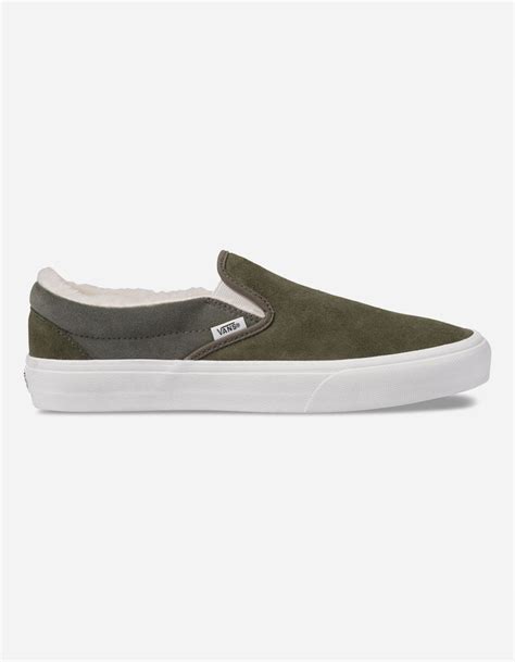 Vans Suede And Sherpa Classic Slip On Shoes Olive Tillys