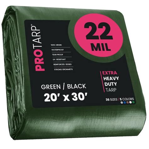 Protarp 20 Ft X 30 Ft Green And Black Polyethylene Heavy Duty 22 Mil Tarp Waterproof Uv