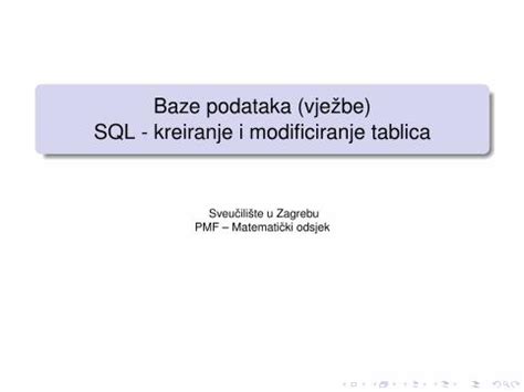 Pdf Baze Podataka Vje Be Sql Kreiranje I Modificiranje Goranc