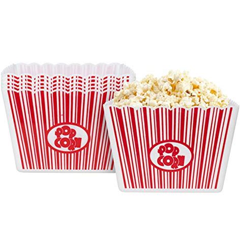 Hedume 6 Pack Popcorn Containers Plastic Movie Theater Style Popcorn Container Set Red And White