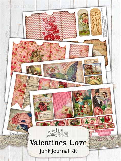 Valentines Love Printable Junk Journal Kit Ephemera Pack Etsy