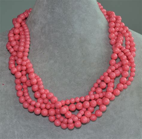 Pink Coral Bead Necklace5 Strands Pink Coral Color Etsy