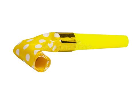 Party Blowout Noisemaker Yellow Color Dots Horn Isolated On The White