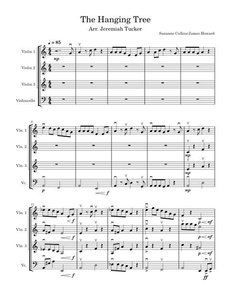 The Hanging Tree James Newton Howard The Hanging Tree Sheet Music For Violin Cello Mixed