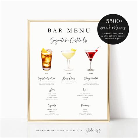 Printable Signature Cocktails Sign, Wedding Signature Drinks Menu ...