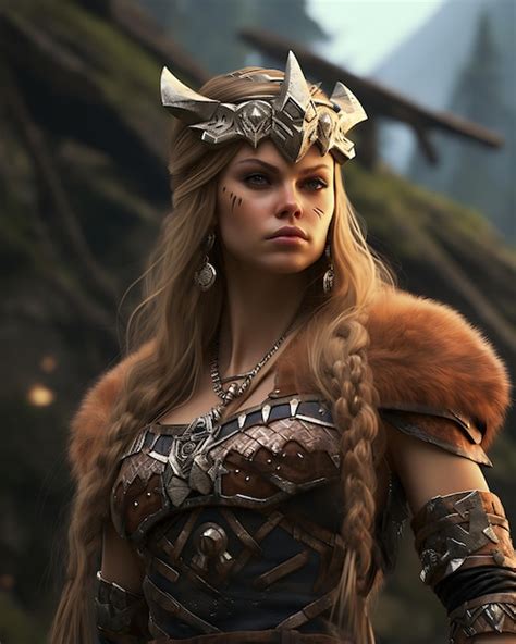 Premium AI Image Illustration Of A Female Viking Warrior Merging The