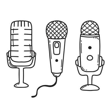 A Set Of Microphones Doodle Style Vector Illustration