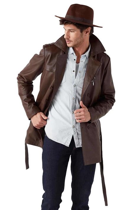 Bonno Men S 100 Real Brown Leather Trench Coat