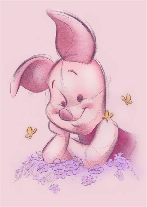 a drawing of a pink bunny with butterflies around it