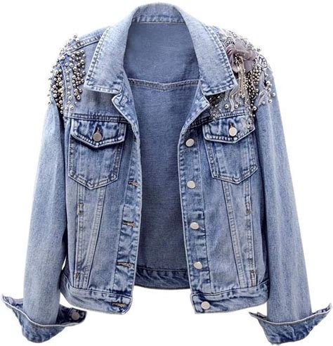 Kedera Women S Denim Jacket Long Sleeve Western Rivet Studded Washed