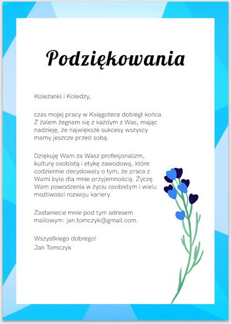 Podziękowanie za współpracę odejście z pracy Gotowy tekst