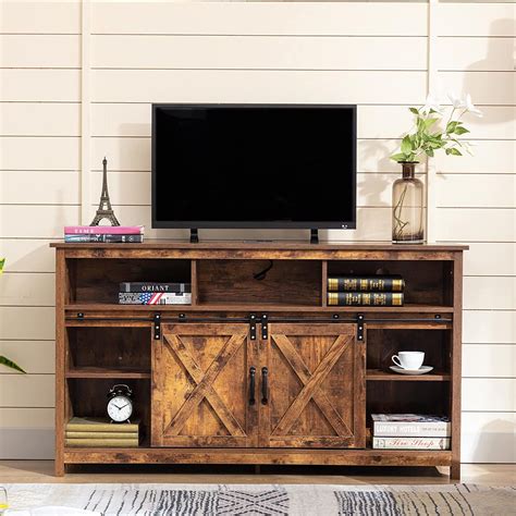 57and Wooden Farmhouse Tv Stand For 6065 Inch Tv Double Layer Storage Entertainment Center Tv