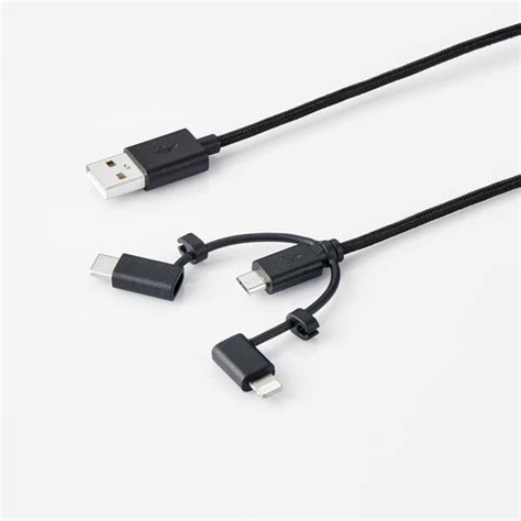 Blackweb 3 Ft 3 In 1 Sync And Charge Cable With Micro Usb Lightning And Type C Connectors Black