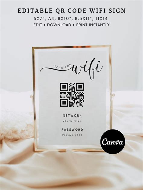 Wifi Password Sign QR Code Sign Editable Airbnb Wifi Sign Template