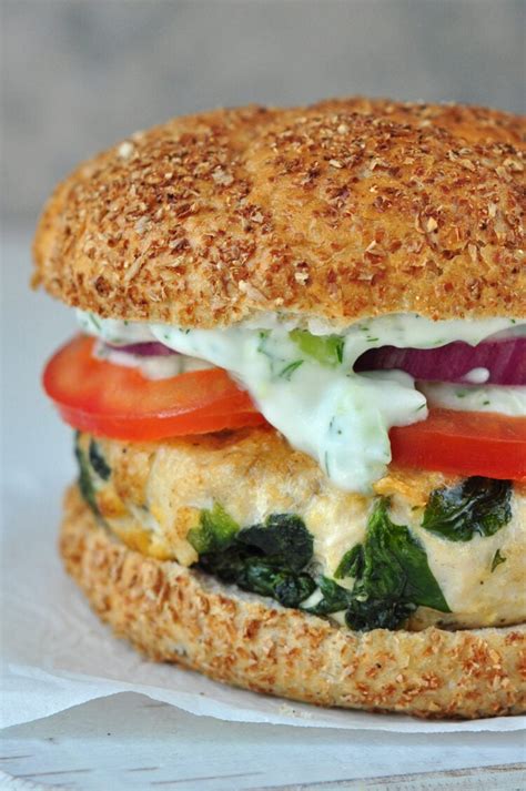 Spinach And Feta Turkey Burger With Tzatziki Sauce