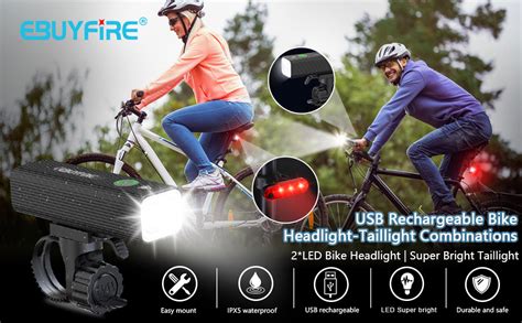 Ebuyfire Bike Light Set Usb Rechageable Led Bicycle Headlights