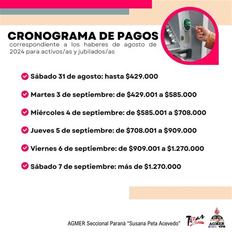 Cronograma de pagos a partir del 31 de agosto AGMER Paraná