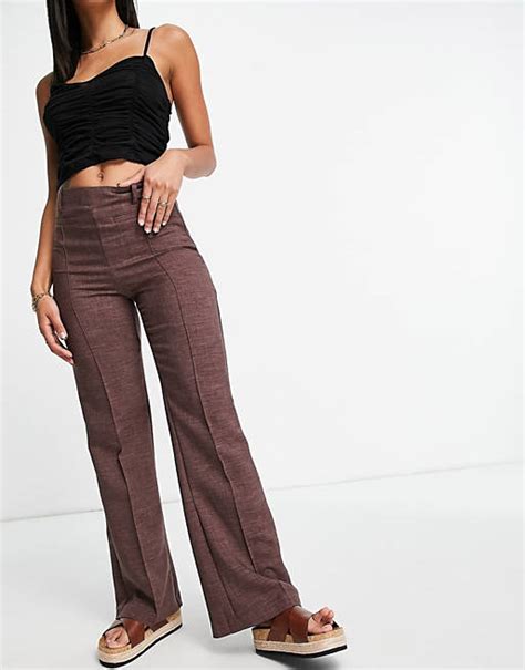 Asos Design Tailored Loose Slim Flare Trouser In Brown Asos