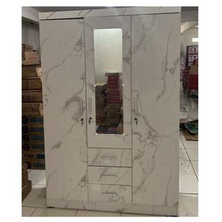 Jual LEMARI PAKAIAN 3 PINTU AYUN MINIMALIS MODERN PUTIH MOTIF MARBLE