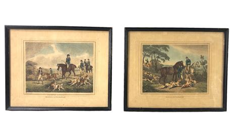 Antique British Hunting Scene Hand Colored Engravings Republished By