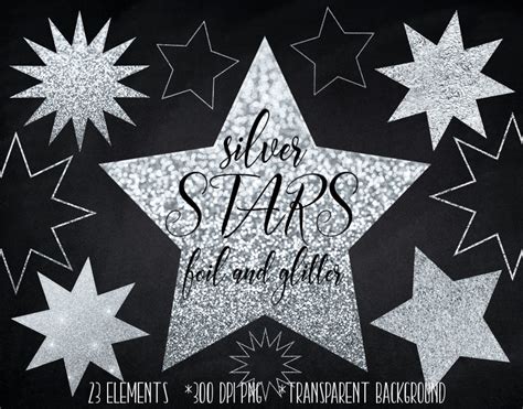 Silver Stars Clipart, Silver Glitter Stars Clip Art, Silver Foil Stars ...