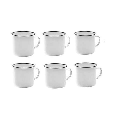 Jogo 12 Caneca Esmaltada 150Ml Brancas Retrô Xícara Café Yazi