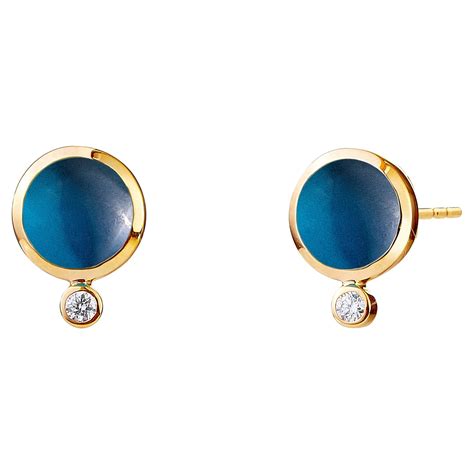 Syna London Blue Topaz Yellow Gold Earrings With Diamonds For Sale At