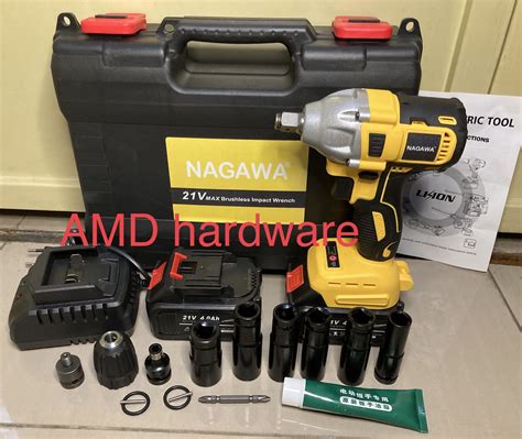 MESIN BOR IMPACT WRENCH CORDLESS BRUSHLESS BUKA SOCK SET 21V NAGAWA