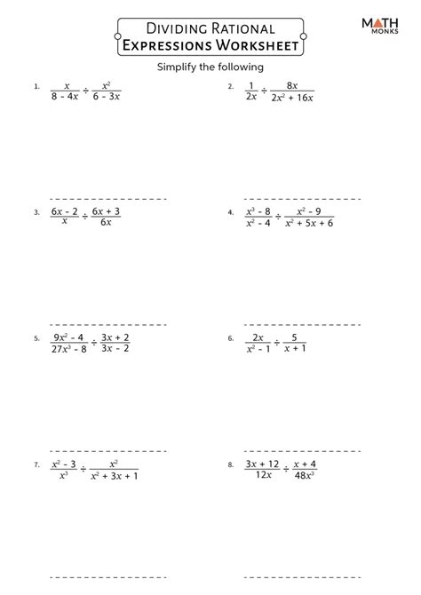 Dividing Rational Expressions Worksheets Math Monks