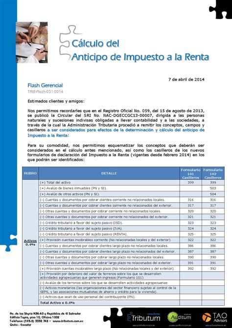 Cálculo Del Anticipo De Impuesto A La Renta By Tributum Consultores Issuu