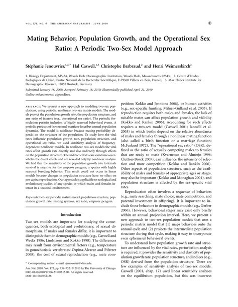 PDF Mating Behavior Population Growth And The Operational Sex Ratio