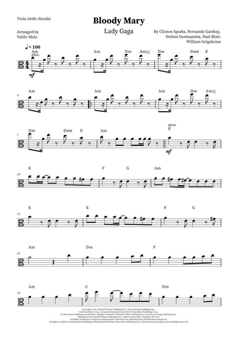 Bloody Mary Arr Valdir Maia By Lady Gaga Sheet Music For Viola Solo