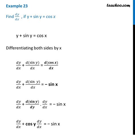 Example 23 Find Dy Dx If Y Sin Y Cos X Chapter 5 Class 12