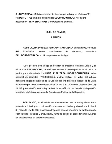 Retencion Afp Ferrada A Lo Principal Solicita Retenci N De Dineros