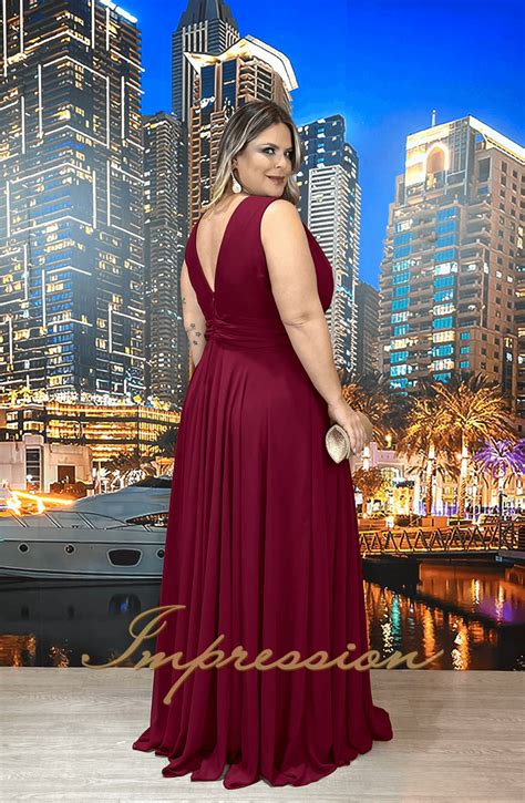 Vestido De Festa Longo Plus Size Marsala Impression Modas