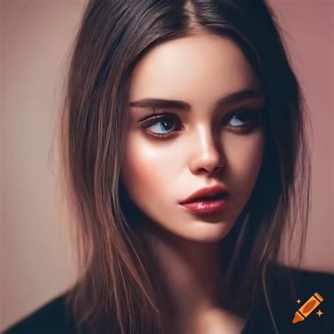 Portrait Of A Beautiful Young Woman With Dark Brown Hair And Brown Eyes On Craiyon