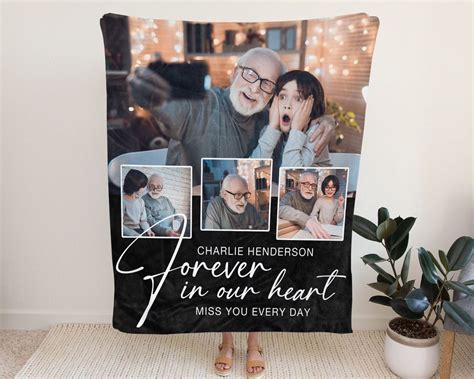 Personalized Forever In Our Heart Dad Memorial Blanket With Pictures