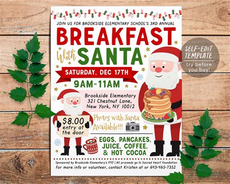 Breakfast With Santa Flyer Editable Template Pancakes With Santa